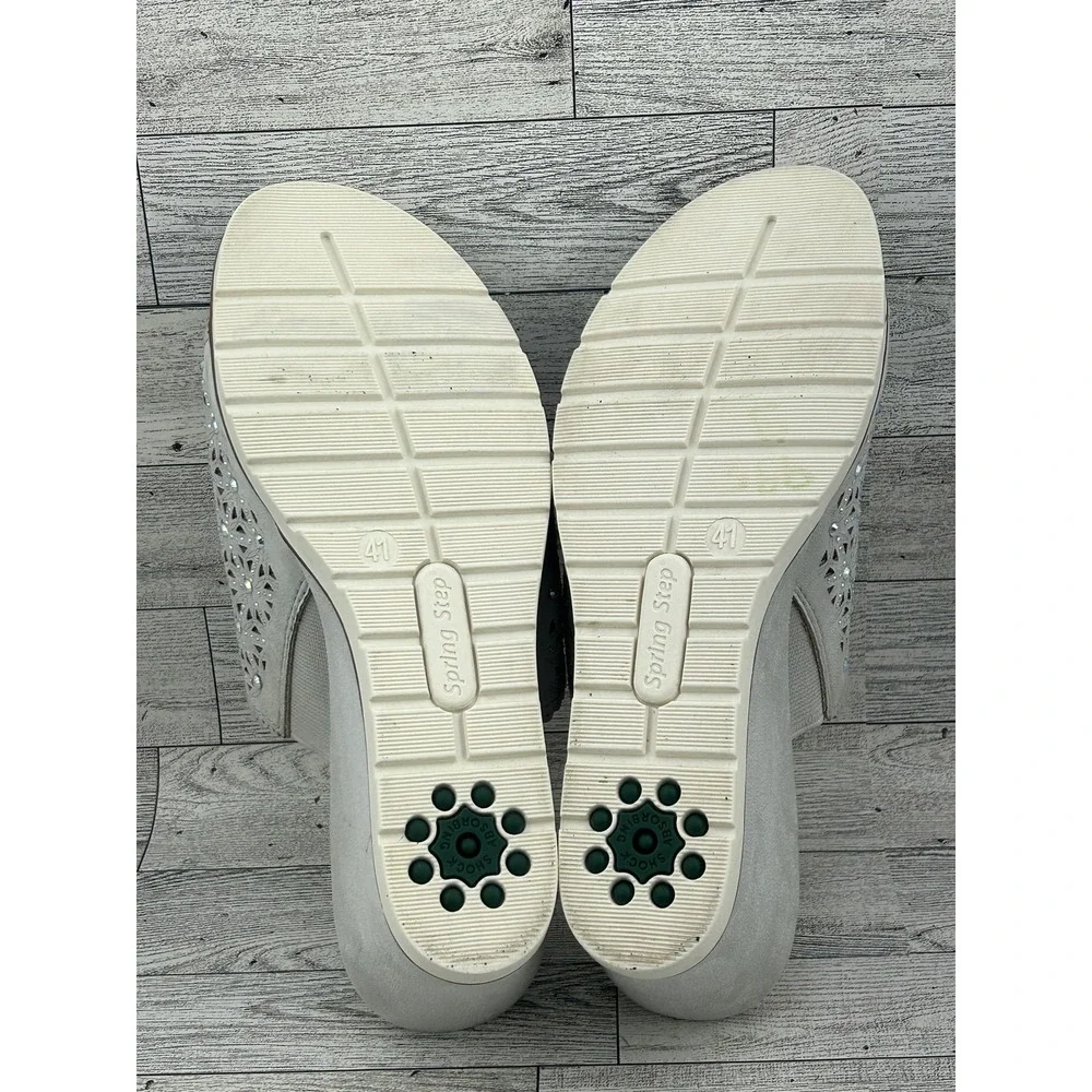 Spring Step Shoes Womens Size 41 Wedge Slide Sandals Laser‎ Cut Sparkle Comfort